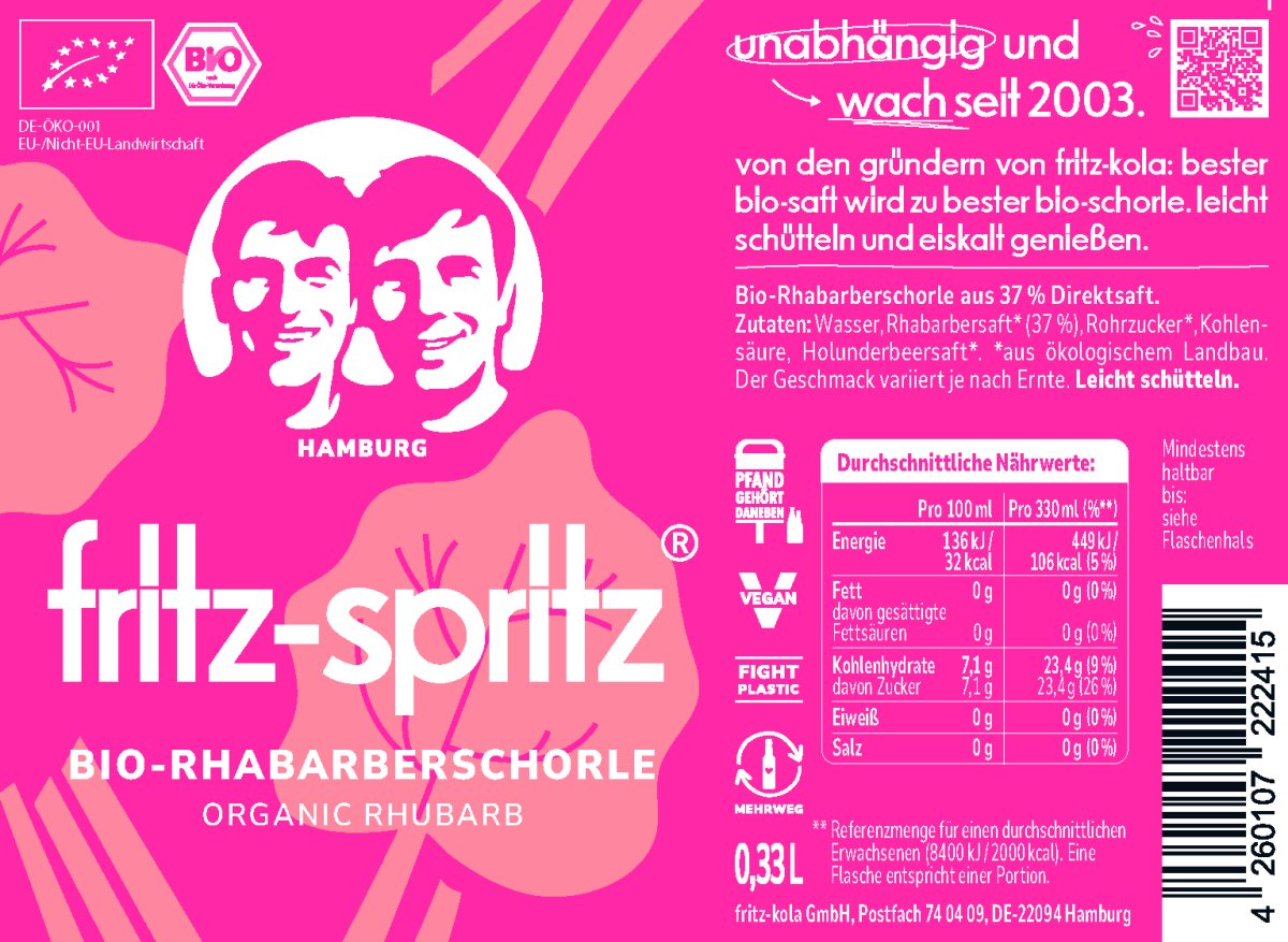 Fritz-Spritz Bio-Rhabarbersaftschorle 24x0,33 l