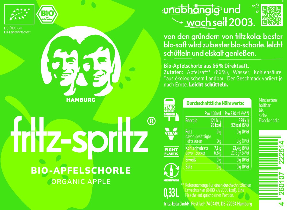 Fritz-Spritz Bio-Apfelsaftschorle 24x0,33 l